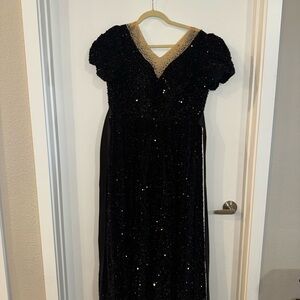 Black Sequin Evening Gown with Illusion V-Neck